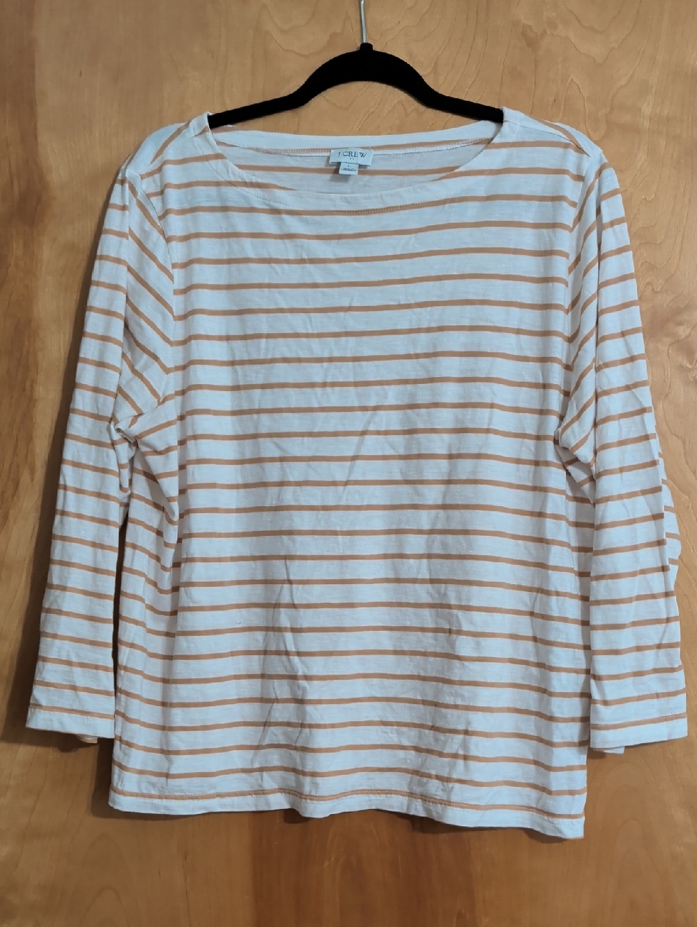 J. Crew Striped Long-Sleeve Boatneck Top - White & Tan